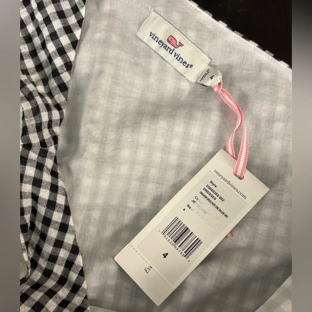NEW Vineyard Vines Gingham Seersucker One-Shoulder A-Line Belted Dress 4 Plaid - Picture 12 of 13